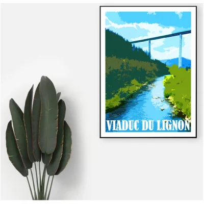Affiche Viaduc du Lignon Haute Loire Auvergne colorée idée cadeau déco souvenirs 100% made in France