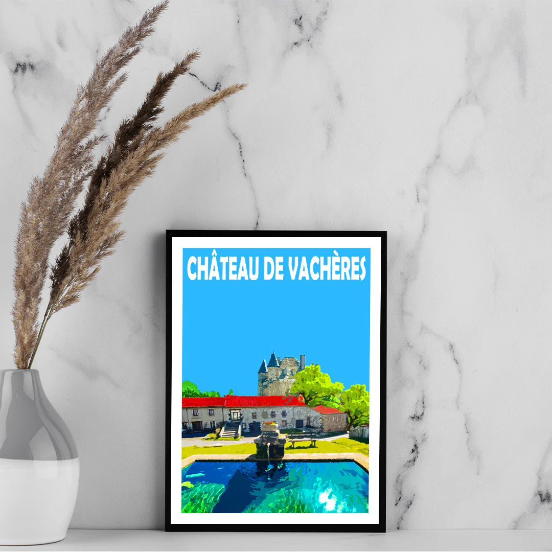 Affiche Présailles Château de Vachères Haute Loire Auvergne colorée idée cadeau déco souvenirs 100% made in France