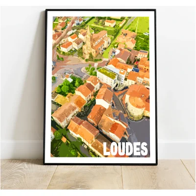 Affiche Loudes Haute Loire Auvergne colorée idée cadeau déco souvenirs 100% made in France