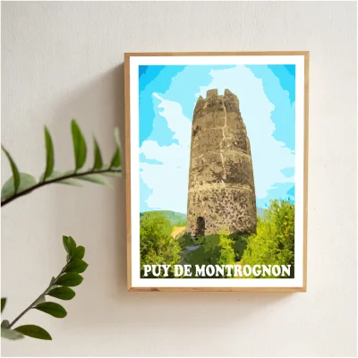 Affiche Puy de Montrognon à Ceyrat Auvergne colorée idée cadeau déco souvenirs 100% made in France