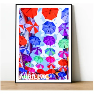 Affiche Aurillac Cantal Auvergne colorée idée cadeau déco souvenirs 100% made in France
