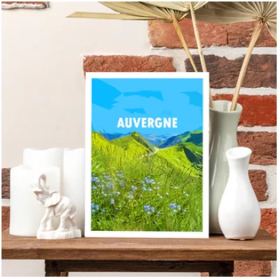 Affiche Myosotis Cantal Auvergne colorée idée cadeau déco souvenirs 100% made in France
