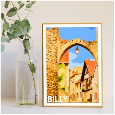Affiche Billy Allier Auvergne colorée idée cadeau déco souvenirs 100% made in France
