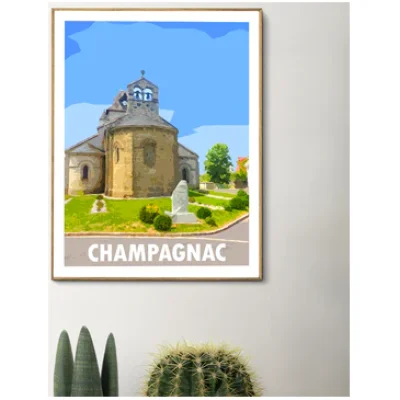 Affiche Champagnac Cantal Auvergne colorée idée cadeau déco souvenirs 100% made in France
