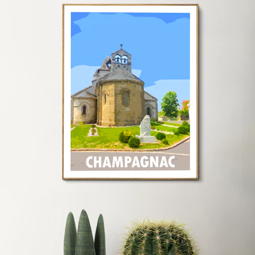 Affiche Champagnac Cantal Auvergne colorée idée cadeau déco souvenirs 100% made in France