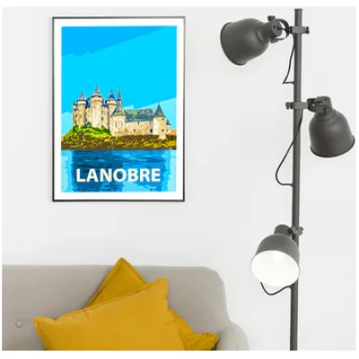 Affiche Lanobre Cantal Auvergne colorée idée cadeau déco souvenirs 100% made in France