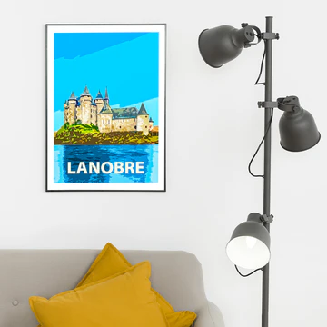 Affiche Lanobre Cantal Auvergne colorée idée cadeau déco souvenirs 100% made in France