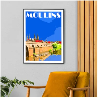 Affiche Moulins Allier Auvergne colorée idée cadeau déco souvenirs 100% made in France