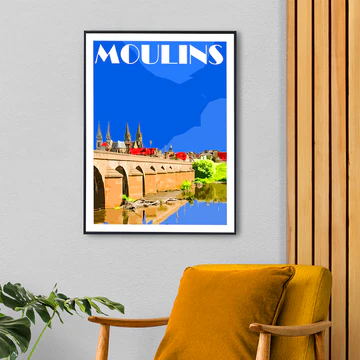 Affiche Moulins Allier Auvergne colorée idée cadeau déco souvenirs 100% made in France
