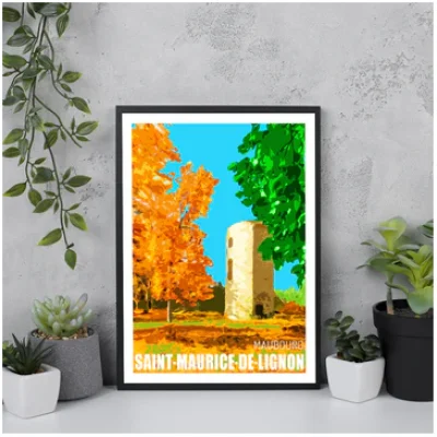 Affiche Saint Maurice de Lignon Haute Loire Auvergne colorée idée cadeau déco souvenirs 100% made in France