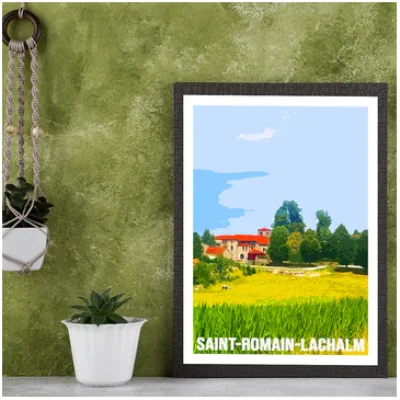 Affiche Saint Romain Lachalm Haute Loire Auvergne colorée idée cadeau déco souvenirs 100% made in France