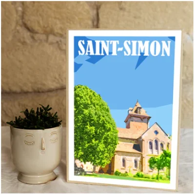 Affiche Saint Simon Cantal Auvergne colorée idée cadeau déco souvenirs 100% made in France