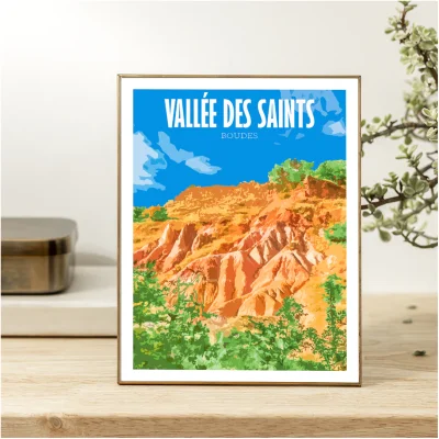 Affiche Vallée des Saints Boudes Auvergne colorée idée cadeau déco souvenirs 100% made in France
