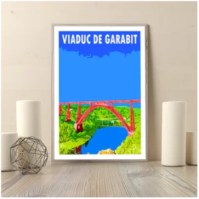 Affiche Ruynes en Margeride Cantal Auvergne Viaduc de Garabit colorée idée cadeau déco souvenirs 100% made in France