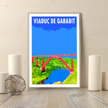 Affiche Ruynes en Margeride Cantal Auvergne Viaduc de Garabit colorée idée cadeau déco souvenirs 100% made in France