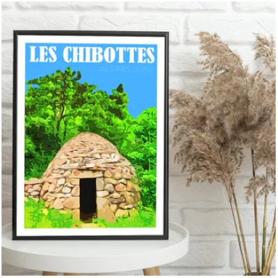 Affiche les Chibottes Vals-près-le-puy Haute Loire Auvergne colorée idée cadeau déco souvenirs 100% made in France