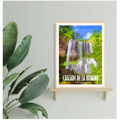 Affiche Cascade de la Beaume Solignac sur Loire Haute Loire Auvergne colorée idée cadeau déco souvenirs 100% made in France
