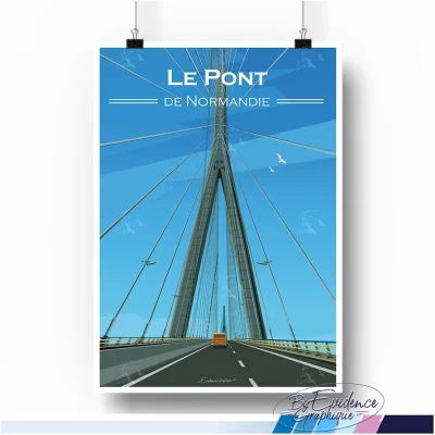 Affiche Pont de Normandie Evidence Graphique Souvenirs 100% made in France Calvados Illustration