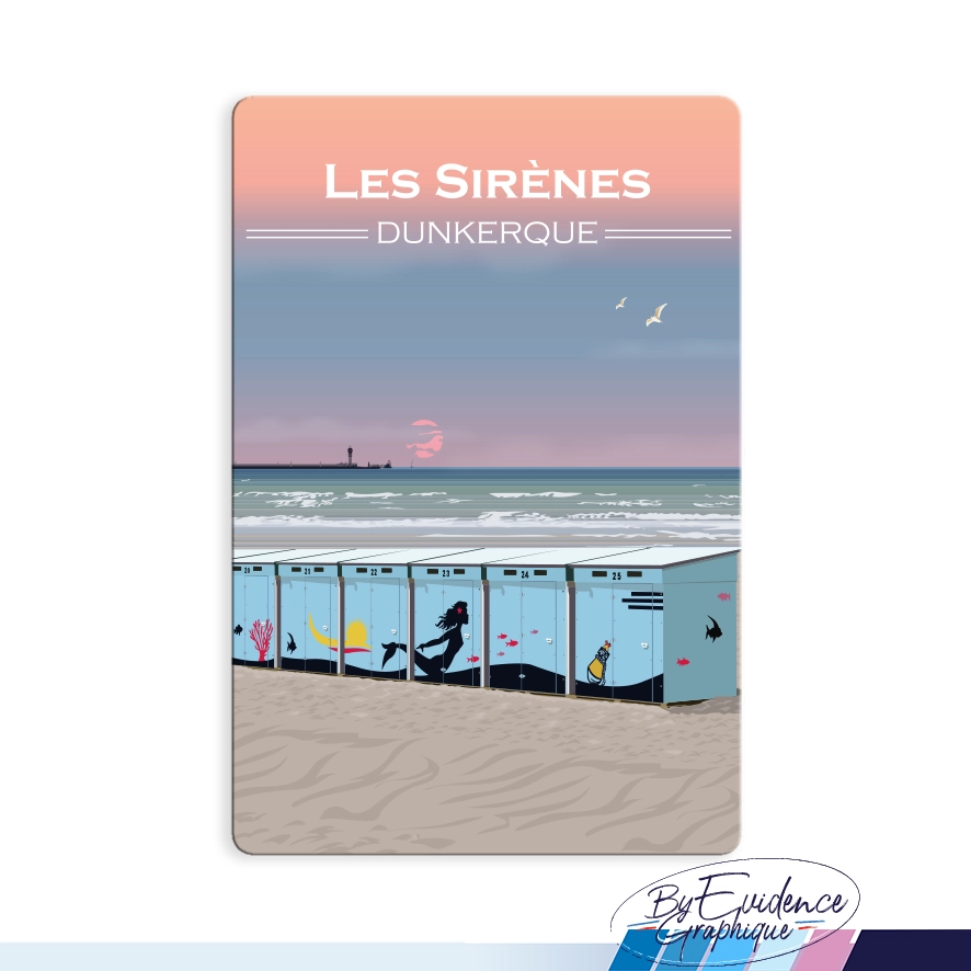 Magnet cabines Les sirènes Dunkerque Hauts de France illustration graphiste souvenirs 100% made in France idée cadeau