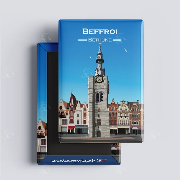 Magnet Beffroi de Béthune Hauts de France Nord Pas de Calais illustration graphiste souvenirs 100% made in France idée cadeau