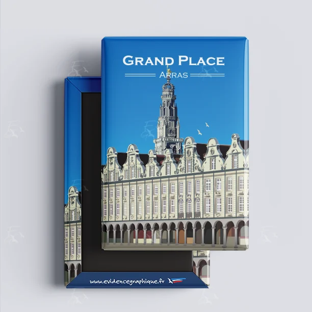 Magnet la grande place d'Arras Nord Pas de calais Hauts de France illustration graphiste souvenirs 100% made in France idée cadeau