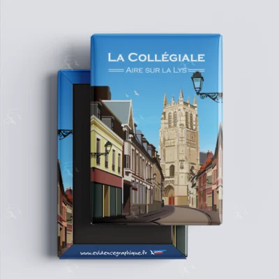 Magnet La collégiale Saint Pierre Aire sur la lys hauts de France Nord Pas de calais illustration graphiste souvenirs 100% made in France idée cadeau