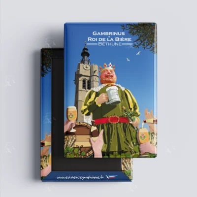 Magnet Gambrinus roi de la bière Béthune Nord Pas de Calais Hauts de France illustration graphiste souvenirs 100% made in France idée cadeau
