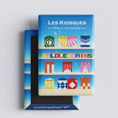 Magnet Les Kiosques Malo les Bains Nord pas de calais Hauts de France illustration graphiste souvenirs 100% made in France idée cadeau