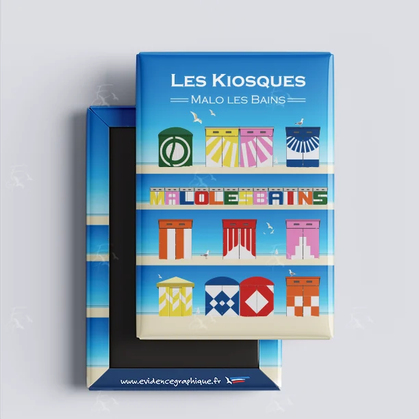 Magnet Les Kiosques Malo les Bains Nord pas de calais Hauts de France illustration graphiste souvenirs 100% made in France idée cadeau