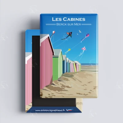 Magnet les cabines Berck sur Mer Côte d'Opale Nord pas de calais Hauts de France illustration graphiste souvenirs 100% made in France idée cadeau