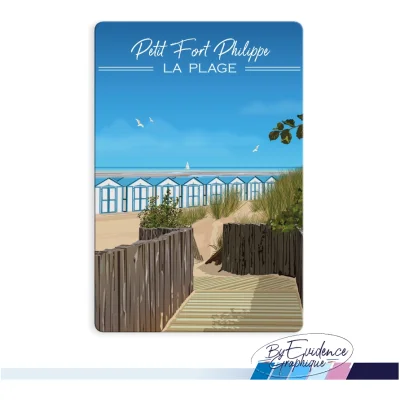 Magnet La Plage Petit Fort Philippe Hauts de France illustration graphiste souvenirs 100% made in France idée cadeau
