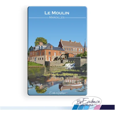 Magnet Moulin de Maroilles Nord pas de calais Hauts de France illustration graphiste souvenirs 100% made in France idée cadeau