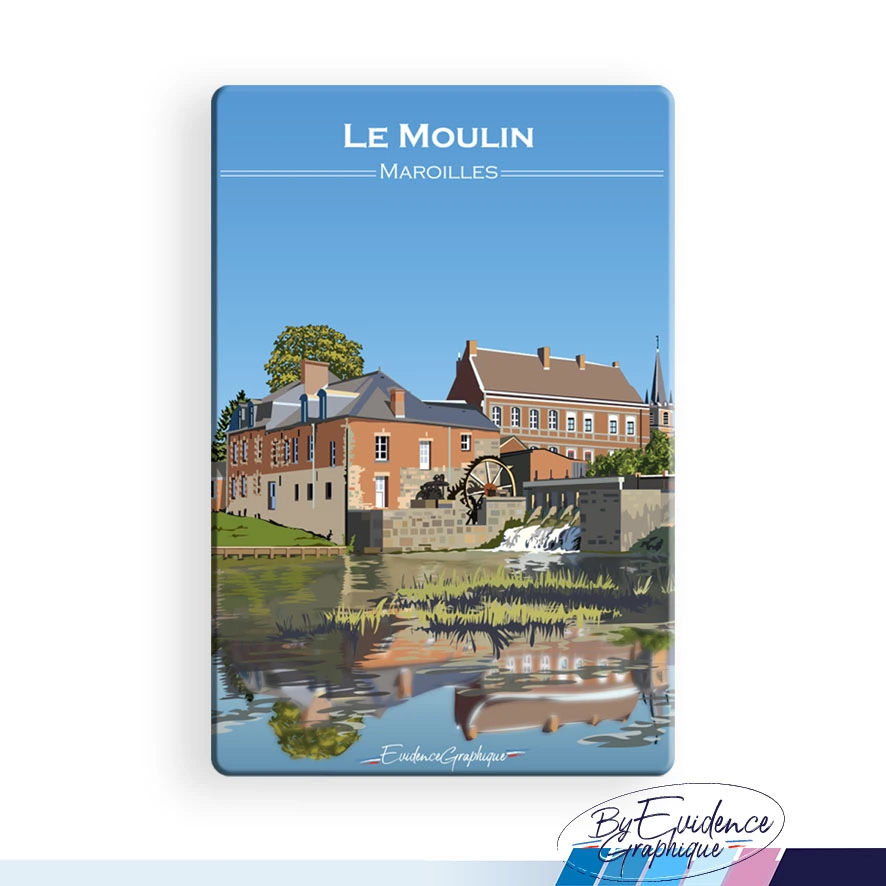 Magnet Moulin de Maroilles Nord pas de calais Hauts de France illustration graphiste souvenirs 100% made in France idée cadeau