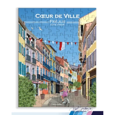 Puzzle Fréjus ville provence alpes côte d'azur 110 pièces evidence graphique souvenirs 100% made in france idée déco cadeau coloré chaleureux illustration