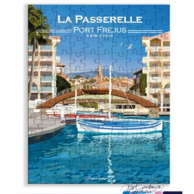 Puzzle Fréjus Passerelle port ville provence alpes côte d'azur 110 pièces evidence graphique souvenirs 100% made in france idée déco cadeau coloré chaleureux illustration