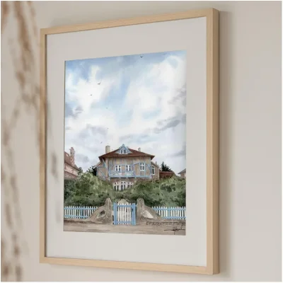 Affiche Aquarelle Hermanville sur mer Calvados Normandie Emma De Morel SOUVENIRS 100% Made in France