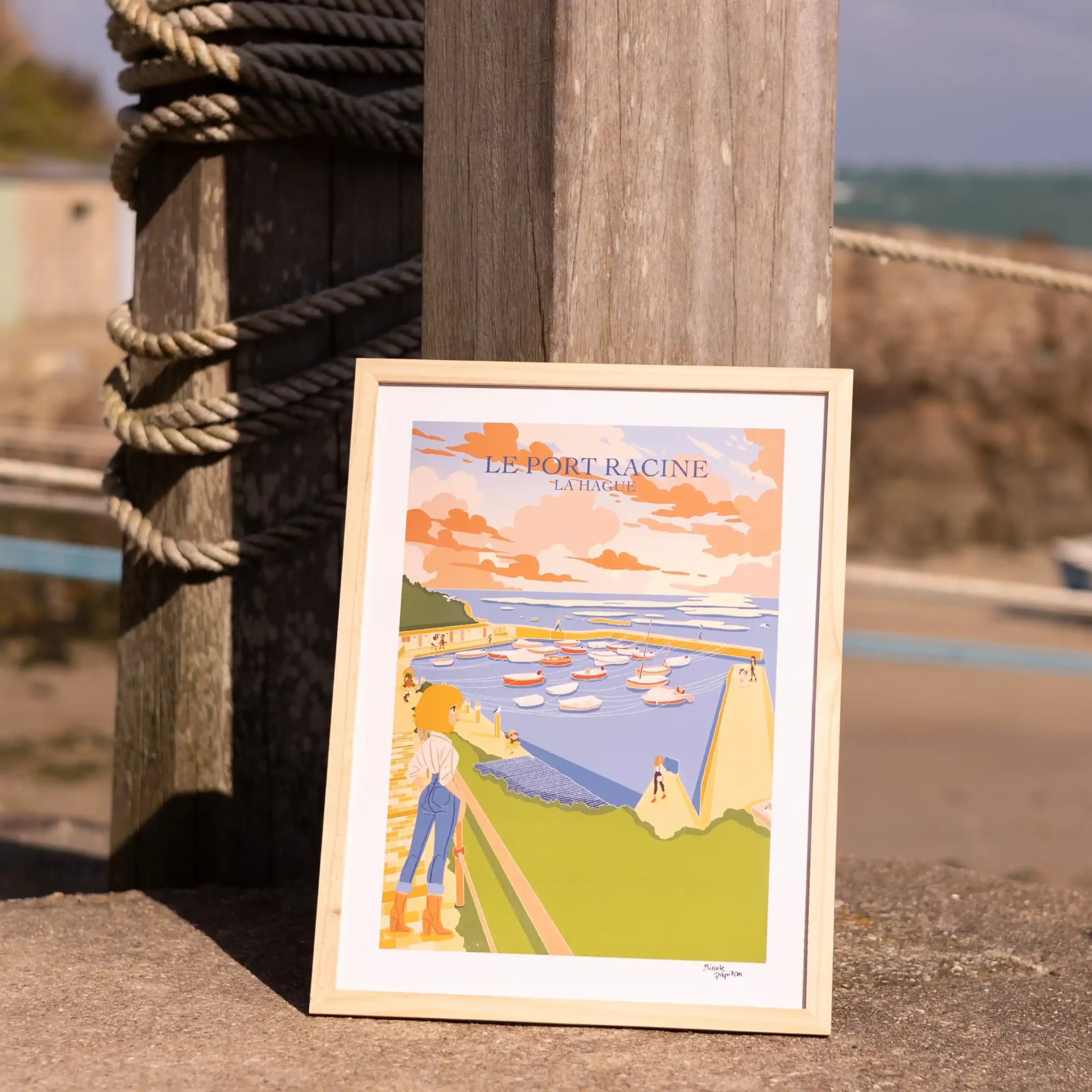 Affiche Port Racine Manche Normandie Minute Papillon SOUVENIRS souvenir Manche Normandie Cotentin 100% Made in France