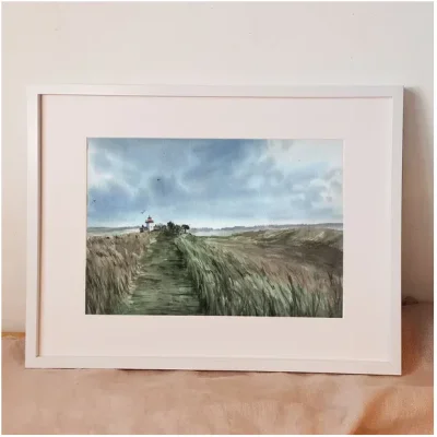 Affiche Aquarelle Phare pointe d'Agon Agon Coutainville Manche Normandie Emma de MOREL SOUVENIRS 100% Made in France