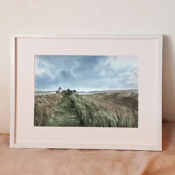 Affiche Aquarelle Phare pointe d'Agon Agon Coutainville Manche Normandie Emma de MOREL SOUVENIRS 100% Made in France