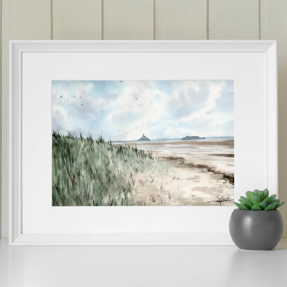 Affiche Aquarelle Bec d'andaine Mont Saint Michel Manche Normandie Emma De Morel SOUVENIRS 100% Made in France