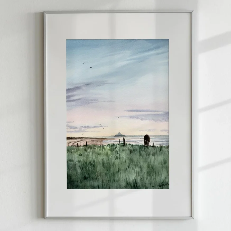 Affiche Reproduction Aquarelle Emma De Morel Mont Saint Michel Saint Jean le Thomas SOUVENIRS 100% Made in France