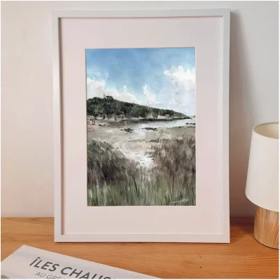 Affiche Aquarelle Anse du Gruel île Chausey Granville Manche Normandie Emma de Morel SOUVENIRS 100% Made in France