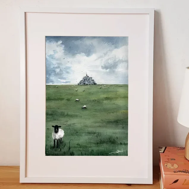 Affiche Reproduction Aquarelle Mont Saint Michel Emma de Morel SOUVENIRS 100% Made in France