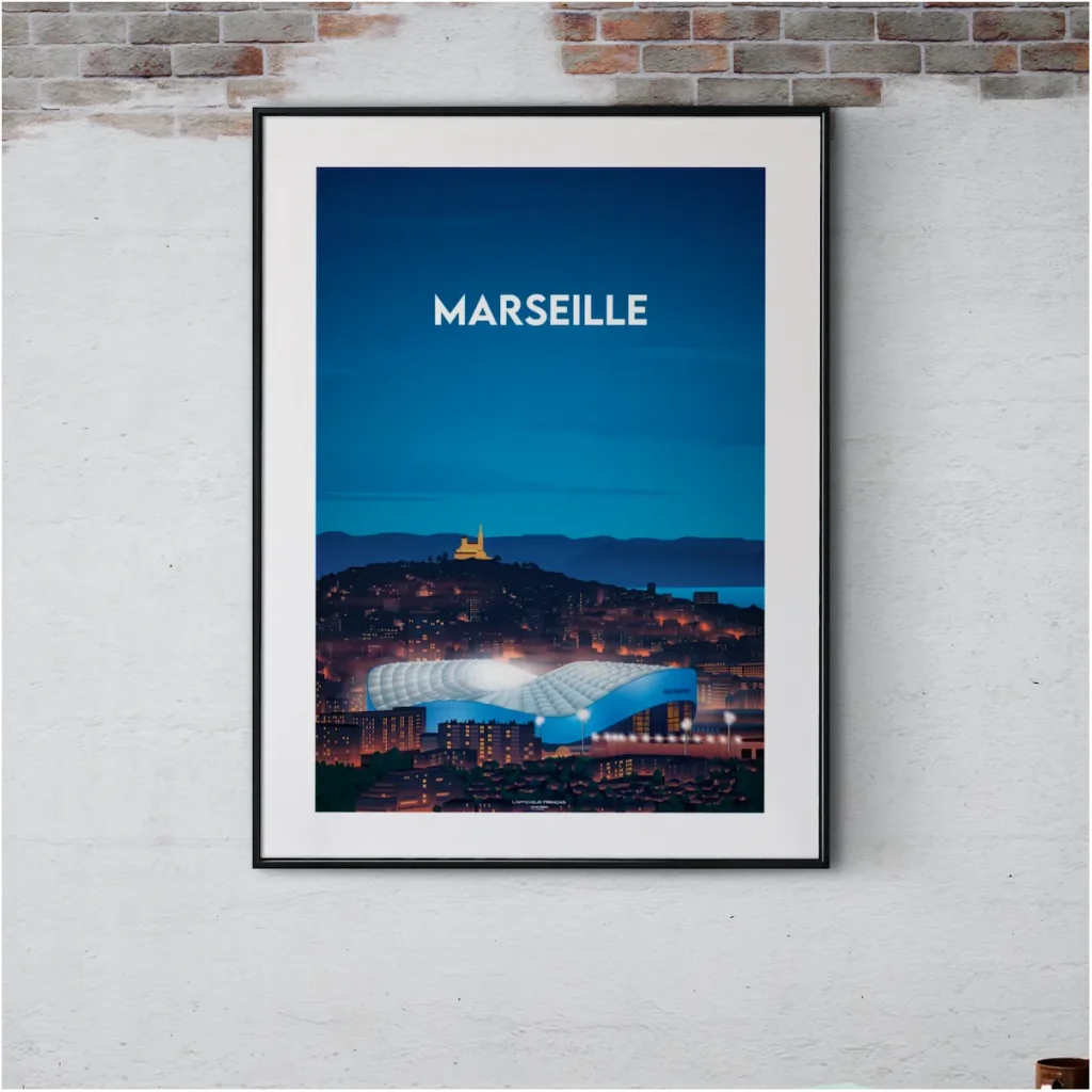 Affiche Stade Vélodrome Marseille Olympique Marseille OM Souvenirs 100% Made in France Provence Idée cadeau supporter OM