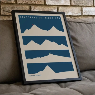Affiche tour de france 2025 4 cols mythiques idée cadeau cyclisme cycliste fan vélo dénivelés souvenir souvenirs 100% made in france l'afficheur français