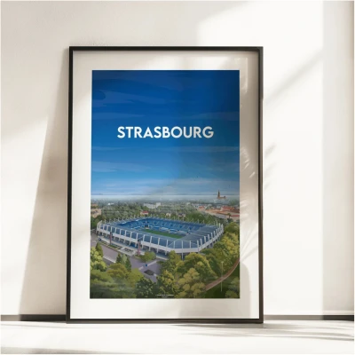 Affiche du stade strasbourgeois de la Meinau Racing Club RCSA Grand est strasbourg idée cadeau fan supporter 100% made in france