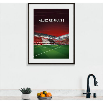 Affiche du Stade Rennais "Allez Rennais" Roahzon Park noir et rouge idée cadeau football fan supporter L'afficheur Français