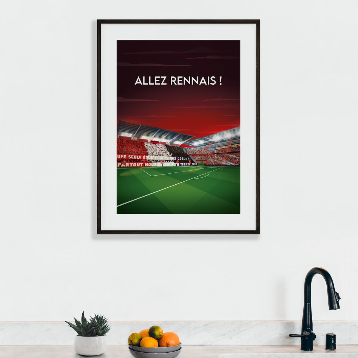 Affiche du Stade Rennais "Allez Rennais" Roahzon Park noir et rouge idée cadeau football fan supporter L'afficheur Français