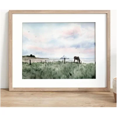 Affiche Aquarelle Saint Jean de Thomas Mont Saint Michel Manche Normandie Emma de Morel SOUVENIRS 100% Made in France