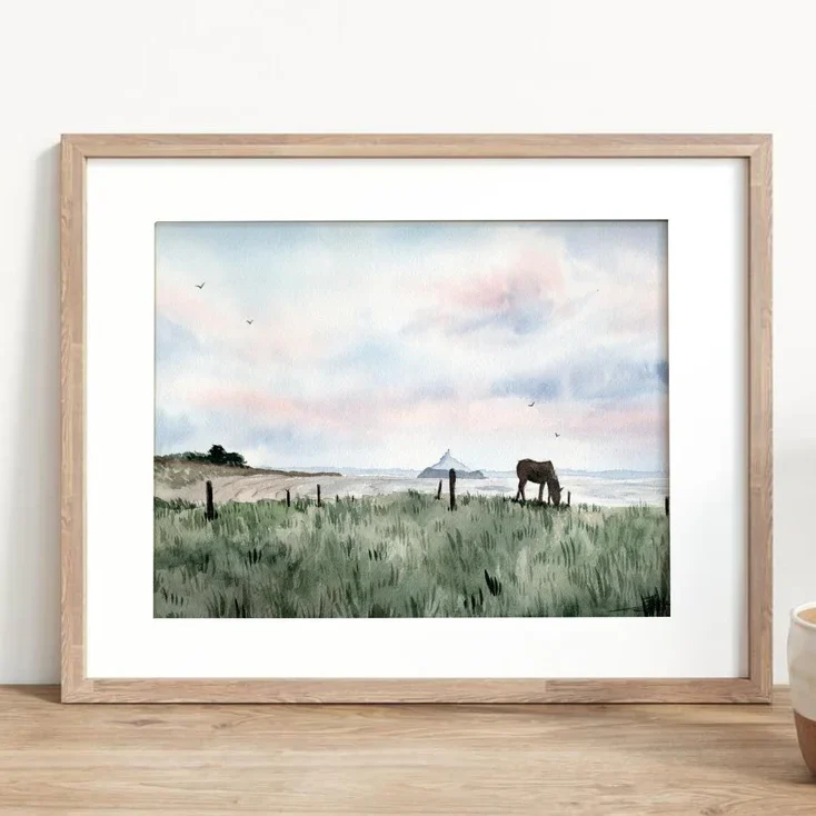 Affiche Aquarelle Saint Jean de Thomas Mont Saint Michel Manche Normandie Emma de Morel SOUVENIRS 100% Made in France